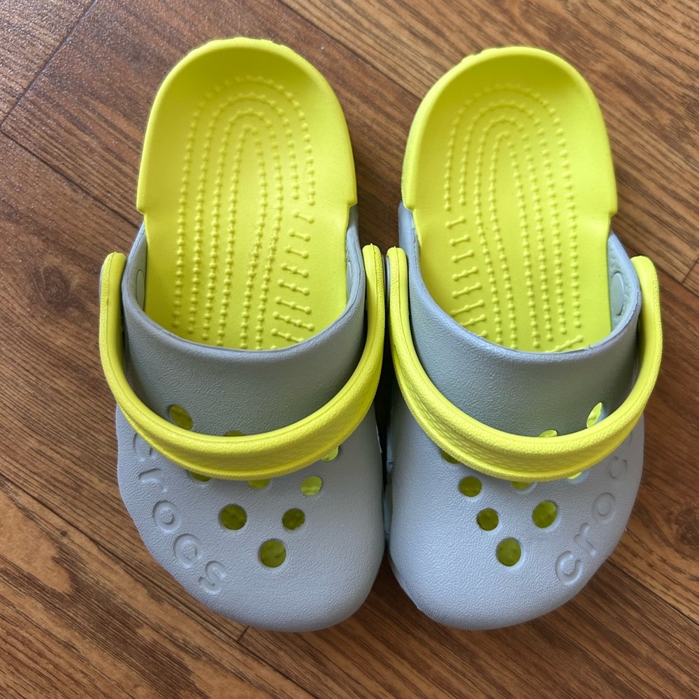 Crocs gray and lime green